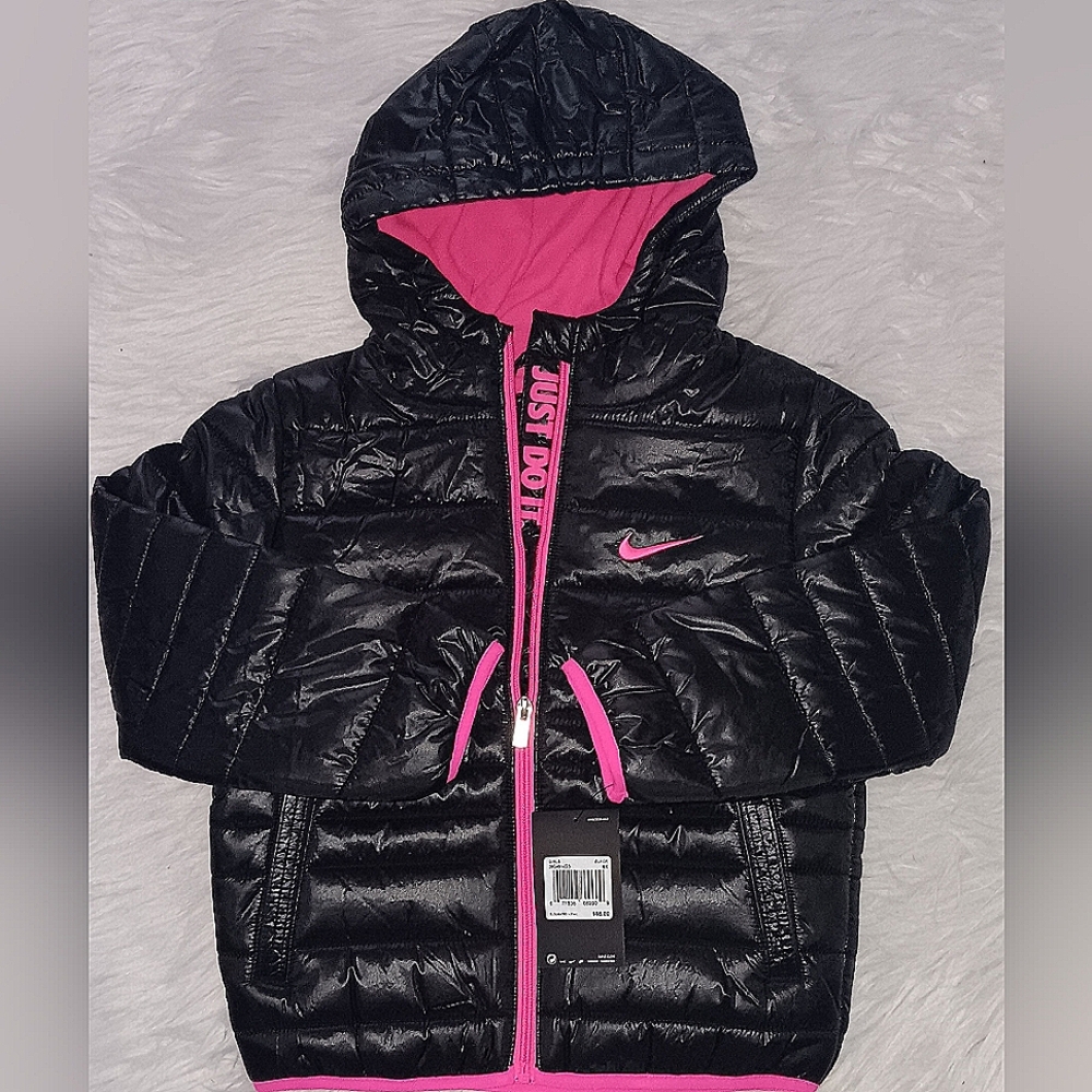 Nike Kids' Essential Padded Hooded Jacket-Color:Black/Pink-Size 6X-NWT $85